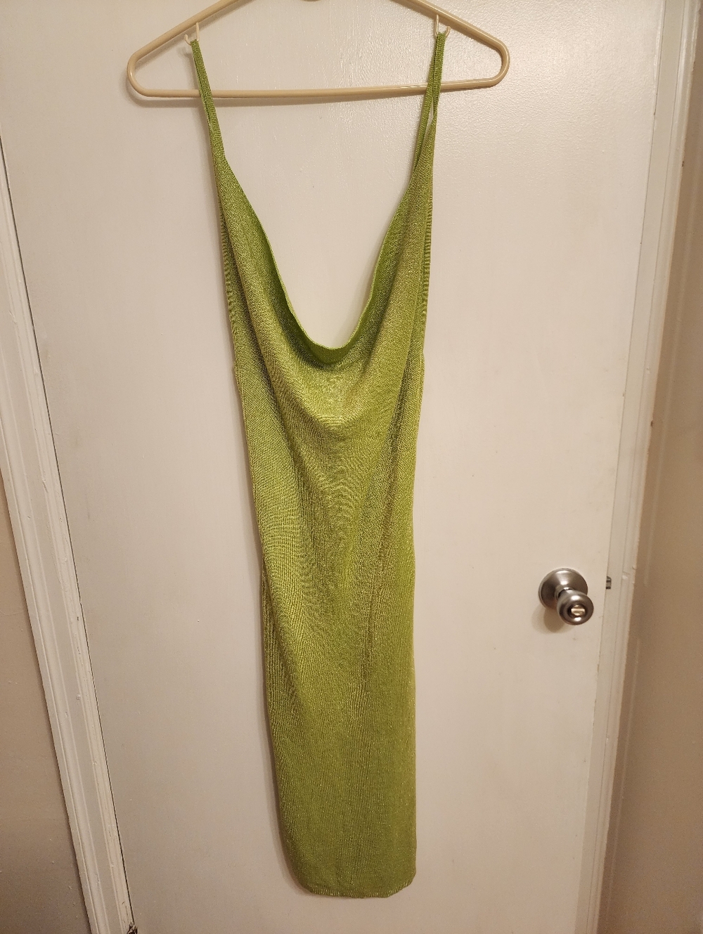 Lime Green Cowl Neck Mini Dress Slip Bodycon 90s Y2K Party Club sm